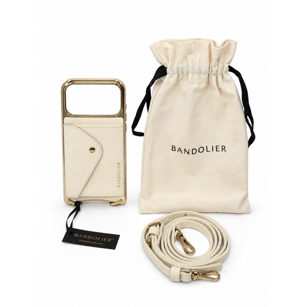 Bandolier iPhone 17 Pro Max Crossbody Wallet Case Strap Ivory Gold NWT